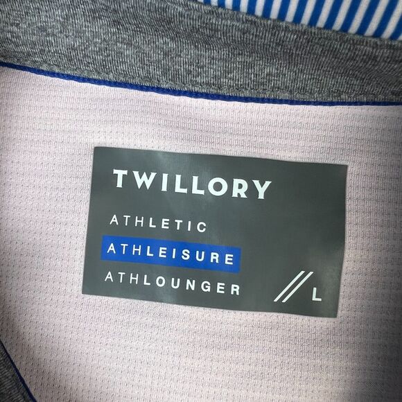 Twillory Polo Shirt Mens Large Blue Pink Striped Athleisure Performance Golf - Picture 4 of 9